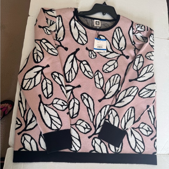 PUFF SLEEVE SWEATER. ANNE KLEIN PULLOVER SWEATER PINK AND JACQUARD. SIZE XL - Picture 14 of 16